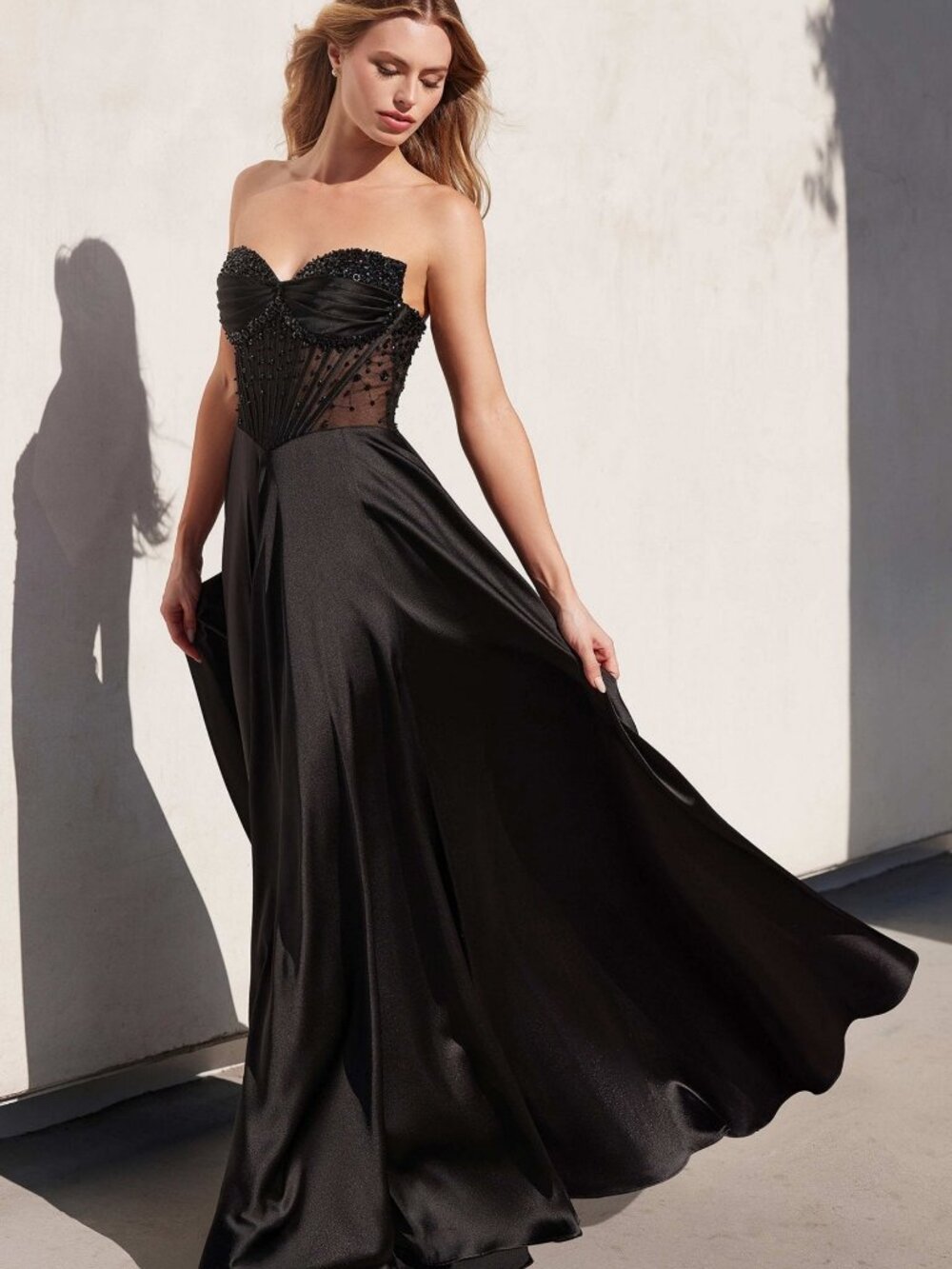 NEW BLACK Evening Gown Floor Length Formal Elegant Stunning CD297